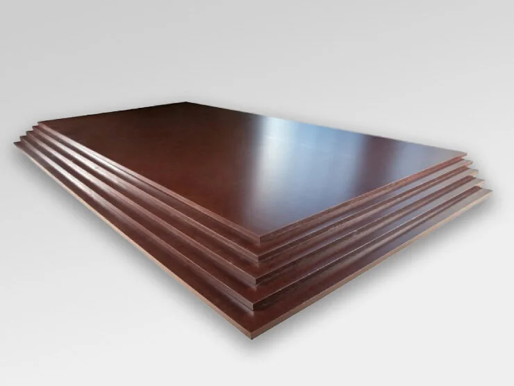 Dark film-faced plywood sheets with exposed layered edges